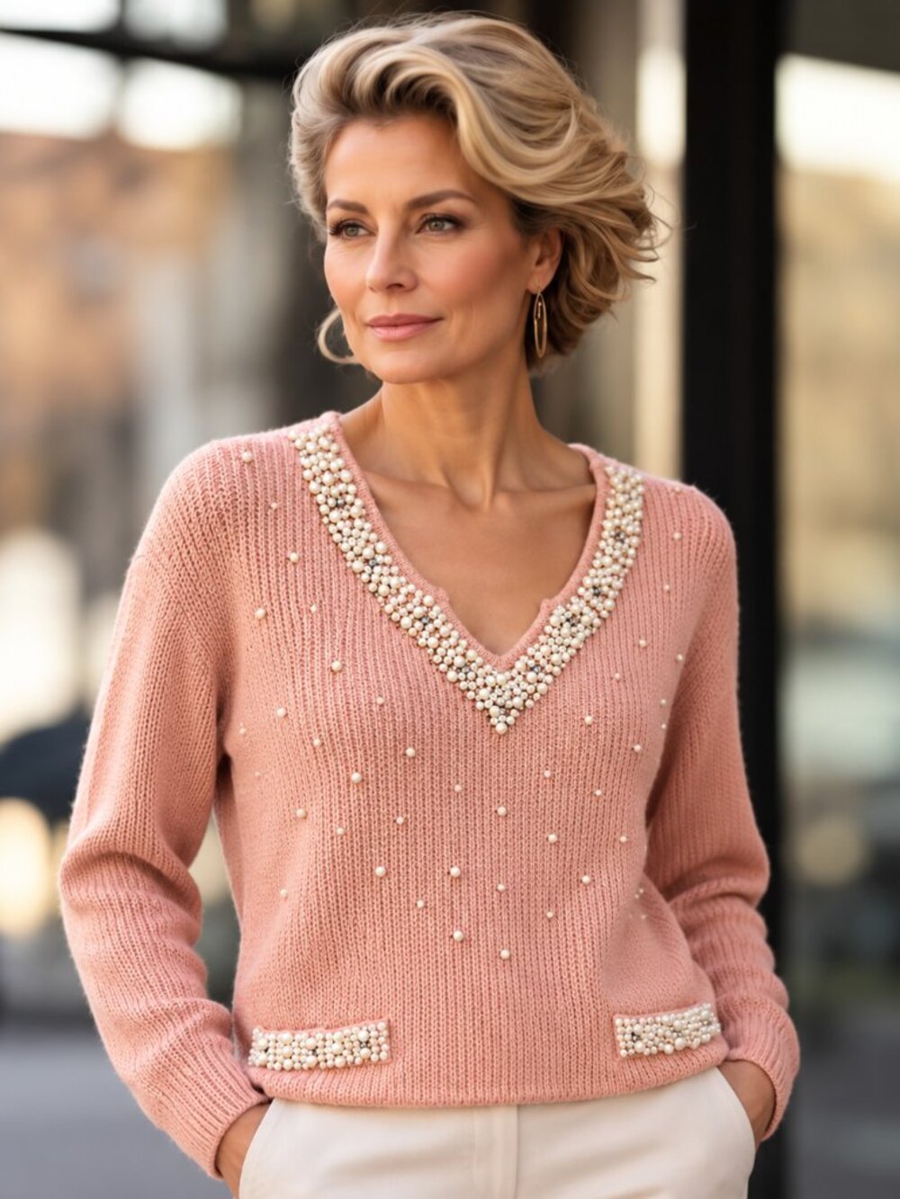 Vintage sweater with pearl and rhinestone embellishment